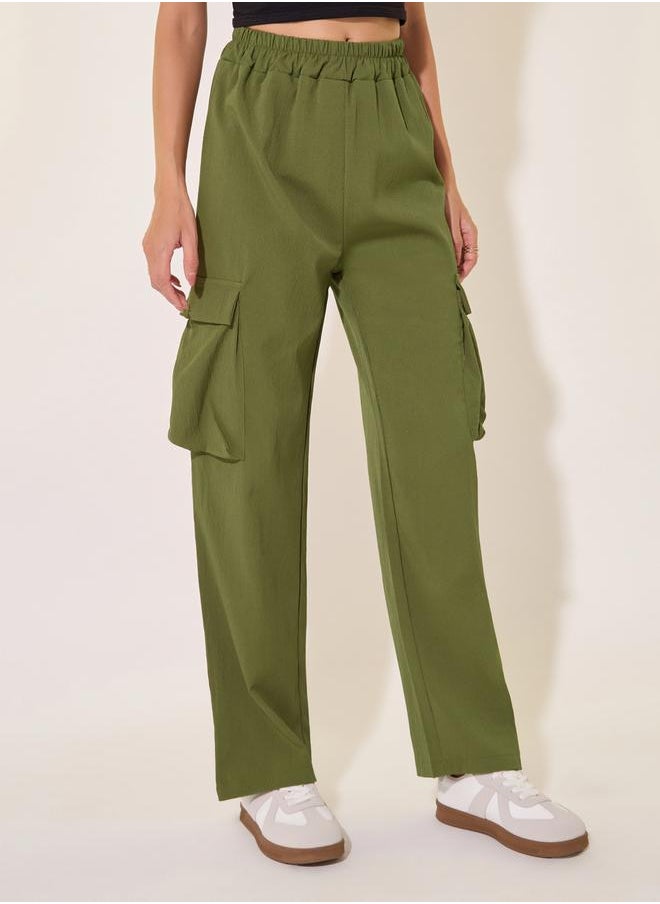 Take Two Solid Mid-Rise Regular Fit Cargo Pants  - Image 2