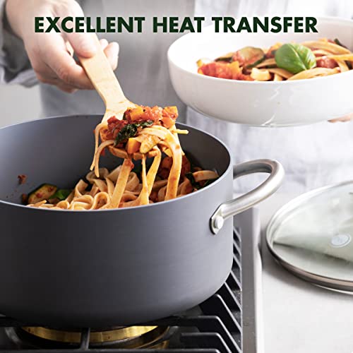 Greenpan وعاء طهي غير لاصق GreenPan Lima سعة 5.2QT مع غطاء زجاجي، خالي من المواد السامة PFAS، طهي سيراميك، أواني مطبوخة بأكسيد صلب، آمنة في الفرن والشواية، مقابض من الفولاذ المقاوم للصدأ، رمادي - Image 3