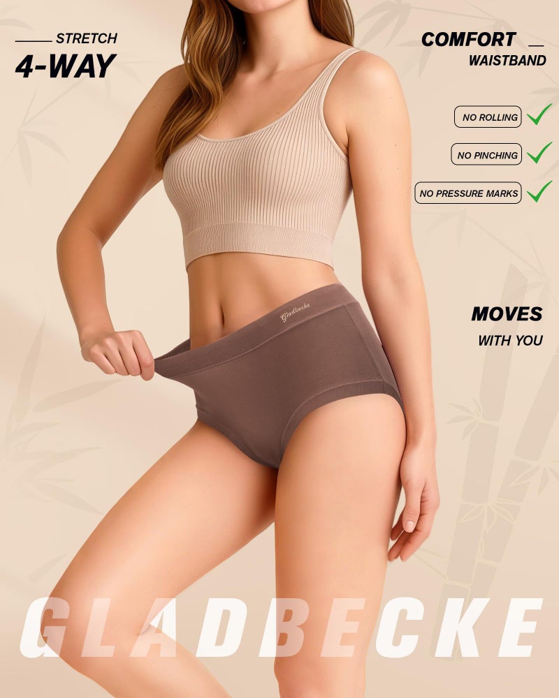 Gladbecke Womens Underwear Bamboo Rayon High Waisted Full Coverage Panties Soft Breathable Stretchy Comfort Briefs 5 Pack,L - Image 2