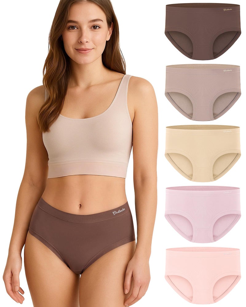 Gladbecke Womens Underwear Bamboo Rayon High Waisted Full Coverage Panties Soft Breathable Stretchy Comfort Briefs 5 Pack,L - Image 1