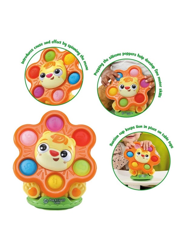 LeapFrog Pop & Count Lion, Sensory Suction Cup Toy with Squishy Buttons, 6 Colourful Poppers for Tactile Play, Cause & Effect Learning, Learning Toy for Ages 6, 12, 18 Months +, English Version - Image 3