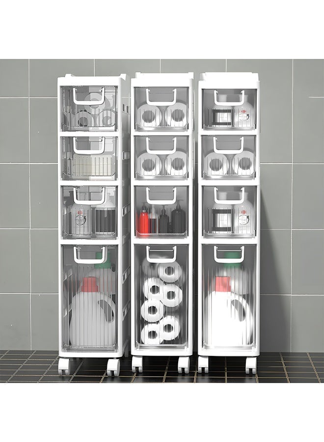 ايست من نون خزانة تخزين حمام رفيعة بأربعة طبقات مع أدراج وصندوق مناديل، عربة حمام ضيقة متحركة مقاومة للماء وبدون تركيب للمساحات الصغيرة في المطبخ وغسيل الملابس وغرفة المعيشة - Image 5