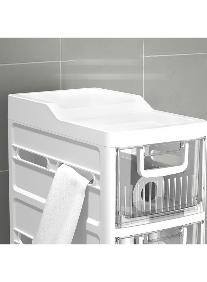 ايست من نون خزانة تخزين حمام رفيعة بأربعة طبقات مع أدراج وصندوق مناديل، عربة حمام ضيقة متحركة مقاومة للماء وبدون تركيب للمساحات الصغيرة في المطبخ وغسيل الملابس وغرفة المعيشة - Image 4