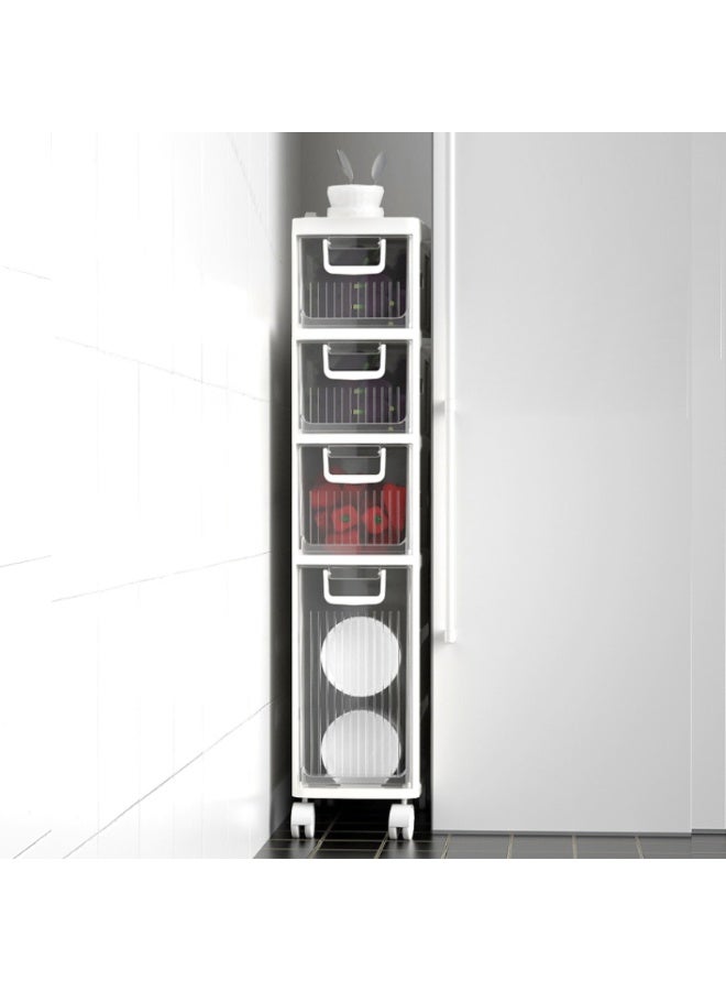 ايست من نون خزانة تخزين حمام رفيعة بأربعة طبقات مع أدراج وصندوق مناديل، عربة حمام ضيقة متحركة مقاومة للماء وبدون تركيب للمساحات الصغيرة في المطبخ وغسيل الملابس وغرفة المعيشة - Image 3