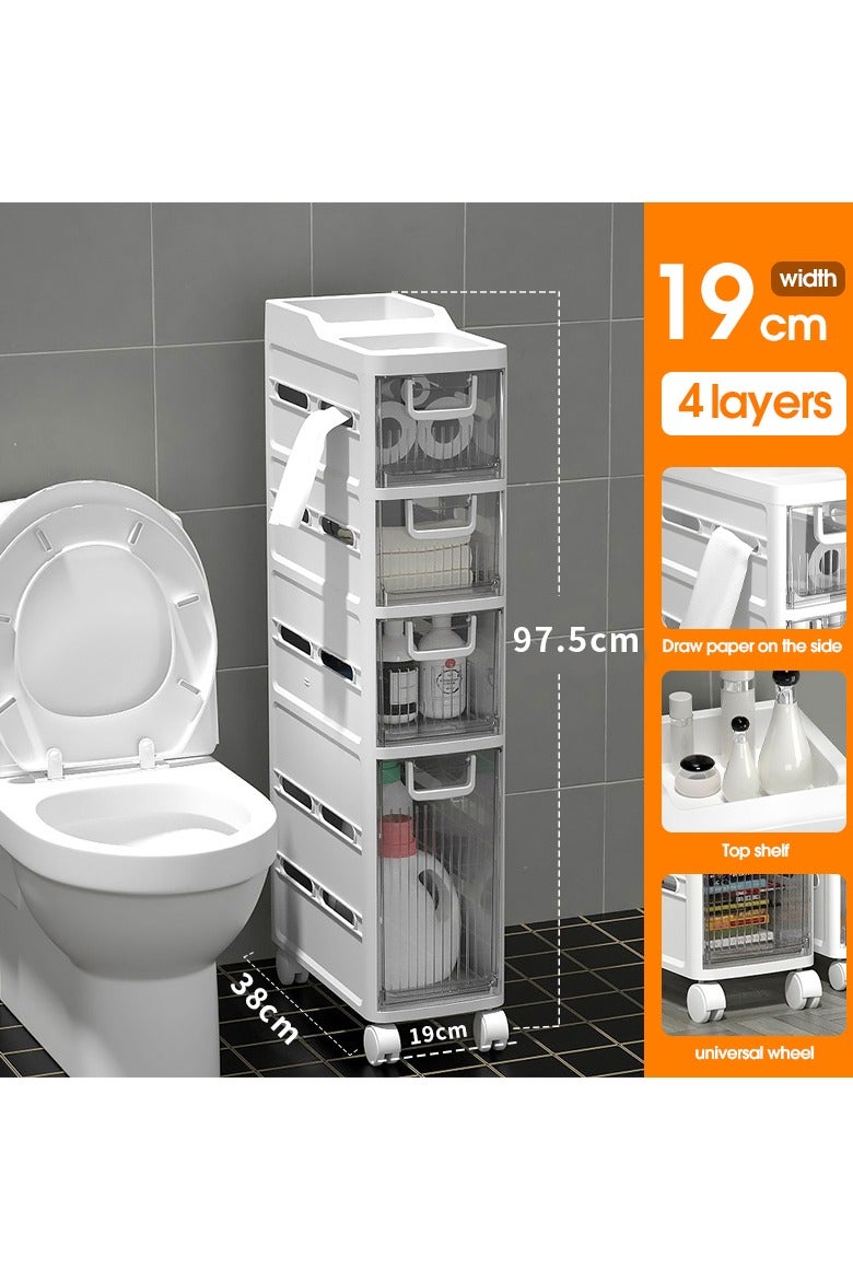 ايست من نون خزانة تخزين حمام رفيعة بأربعة طبقات مع أدراج وصندوق مناديل، عربة حمام ضيقة متحركة مقاومة للماء وبدون تركيب للمساحات الصغيرة في المطبخ وغسيل الملابس وغرفة المعيشة - Image 2