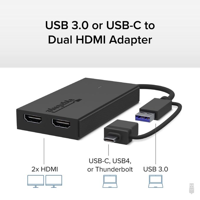 Plugable Dual Monitor Adapter For M1/M2/M3/M4 Macos Systems, Windows, Chromeos. Broad Compatibility Thunderbolt, Usb-C, Usb 3.0 To Hdmi Adapter For Dual Monitors 1920X1080 @60Hz, Smi Driver Required - Image 2