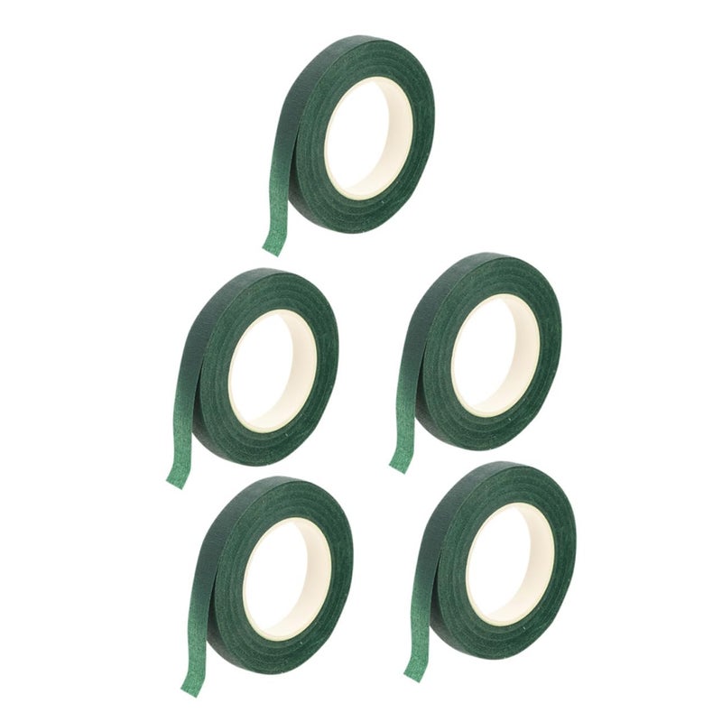 Green Floral Tape 5 Rolls Stem Wrap Adhesive For Flower Arrangements Wedding DIY - Image 1