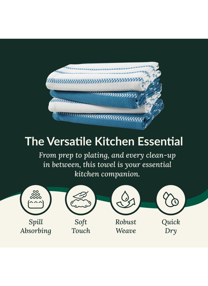 Cloud Scape Linen 100% Cotton Herringbone Kitchen Towels Set- Pack of 4, 18x 28 inches - Highly Absorbent and Quick Dry Dish Towels, Blue Sapphire  - Image 3