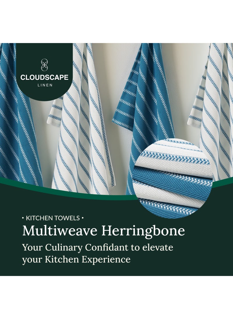 Cloud Scape Linen 100% Cotton Herringbone Kitchen Towels Set- Pack of 4, 18x 28 inches - Highly Absorbent and Quick Dry Dish Towels, Blue Sapphire  - Image 2