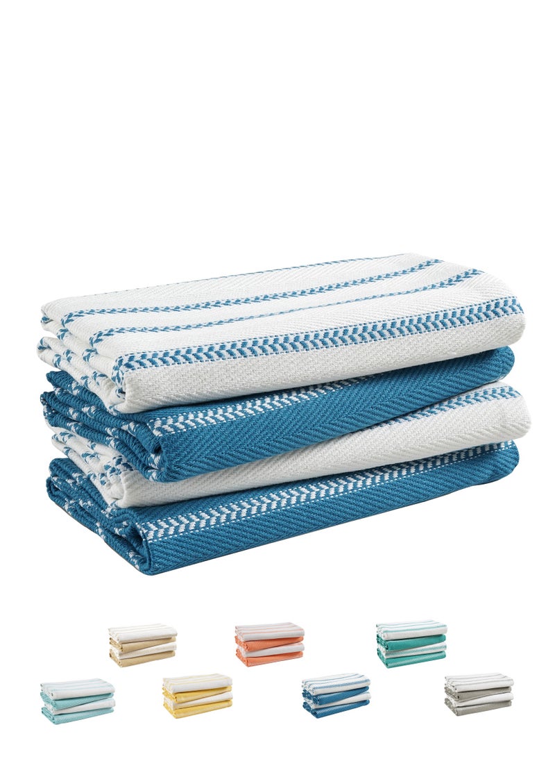 Cloud Scape Linen 100% Cotton Herringbone Kitchen Towels Set- Pack of 4, 18x 28 inches - Highly Absorbent and Quick Dry Dish Towels, Blue Sapphire  - Image 1