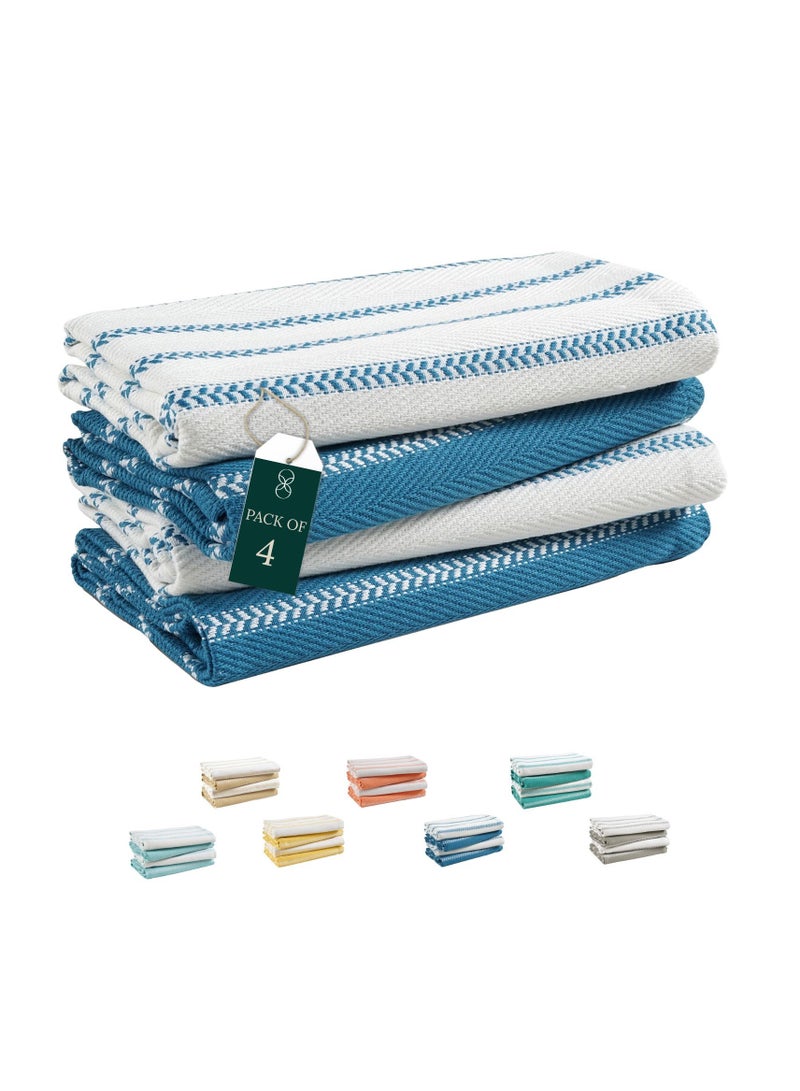 Cloud Scape Linen 100% Cotton Herringbone Kitchen Towels Set- Pack of 4, 18x 28 inches - Highly Absorbent and Quick Dry Dish Towels, Blue Sapphire  - Image 1