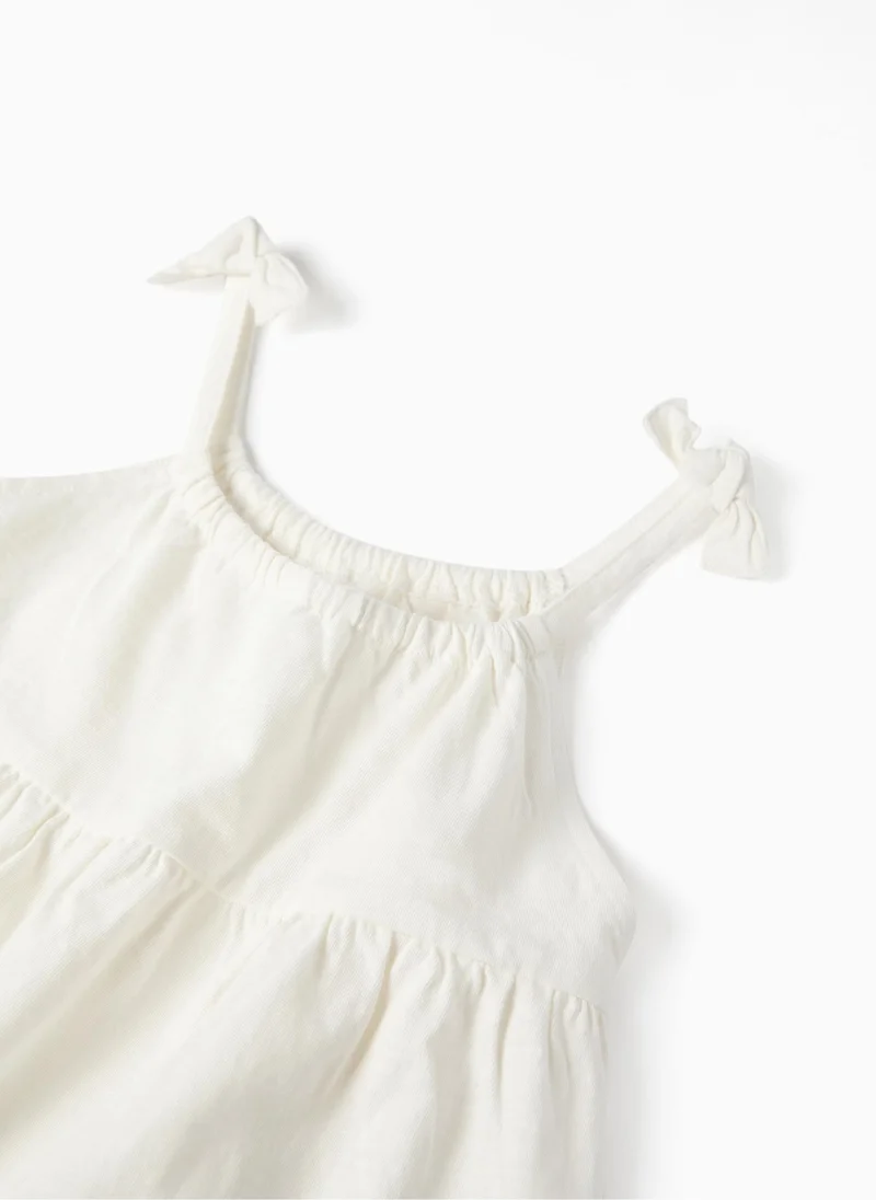زيبي Strappy Top With Embroidery and Pompoms for Girls, White
