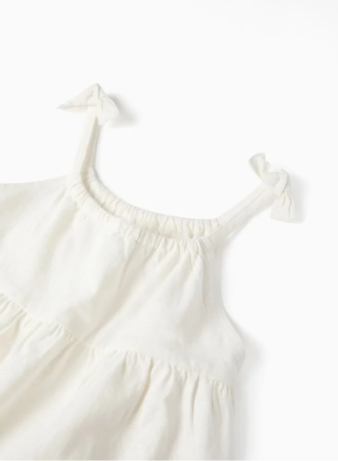زيبي Strappy Top With Embroidery and Pompoms for Girls, White