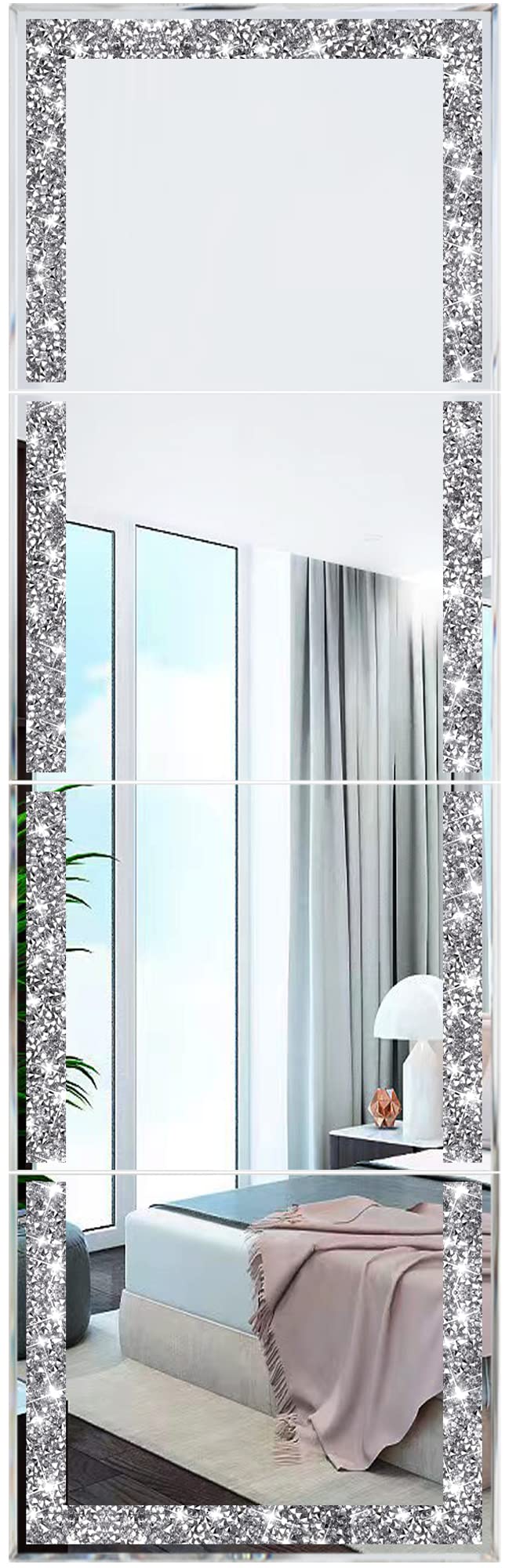 Meetart Meetart Full Length Mirror TilesCrystal Crush Diamond Full Body Wall Mirrorin 4PCS 14x11Glass Frameless Make Up Mirror for Home DecorRoom DecorWall Decor 