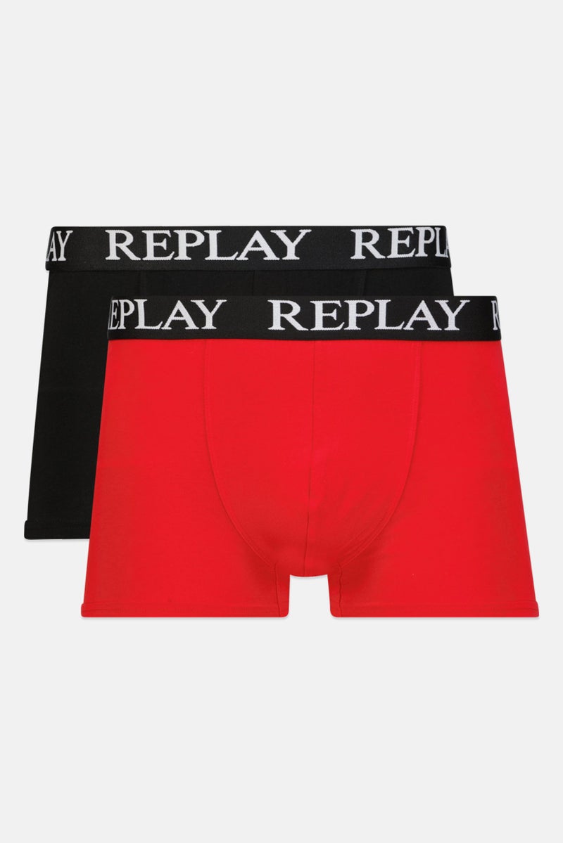 Replay Men 2 Pc Cotton Stretch Trunks, Red  - Image 1