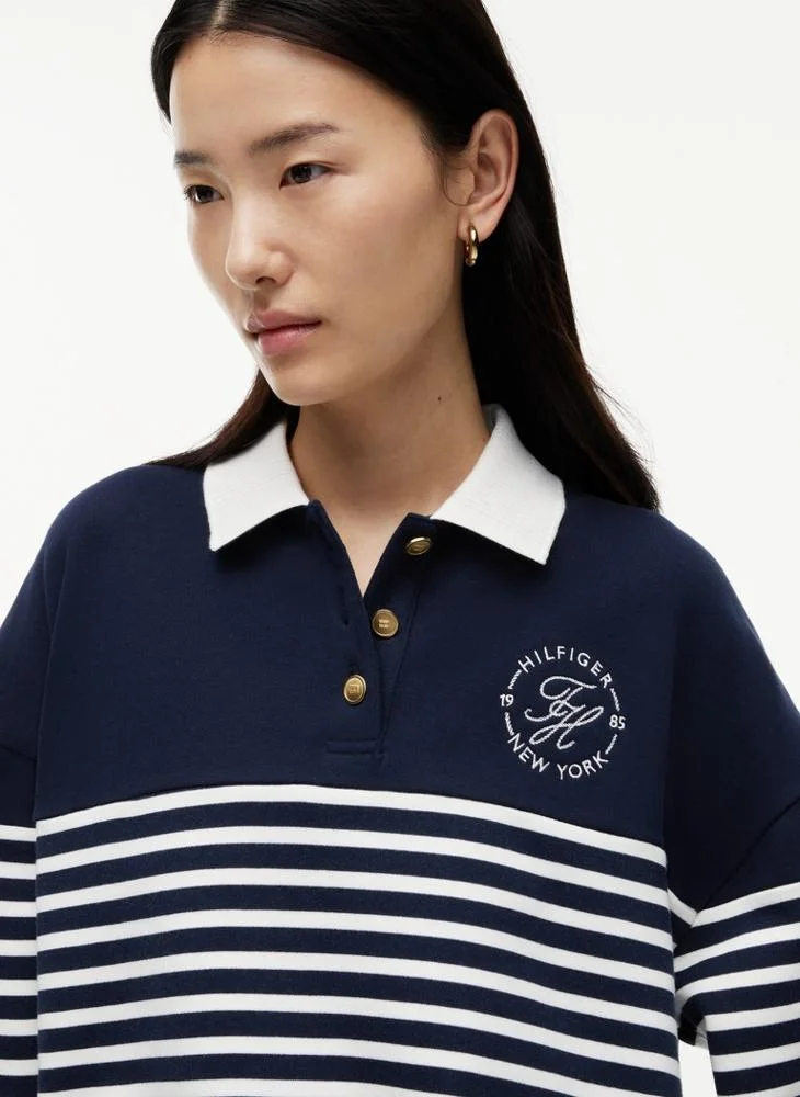 Tommy Hilfiger  Gold-Tone Button Relaxed Polo Sweatshirt for Women | Best Price UAE