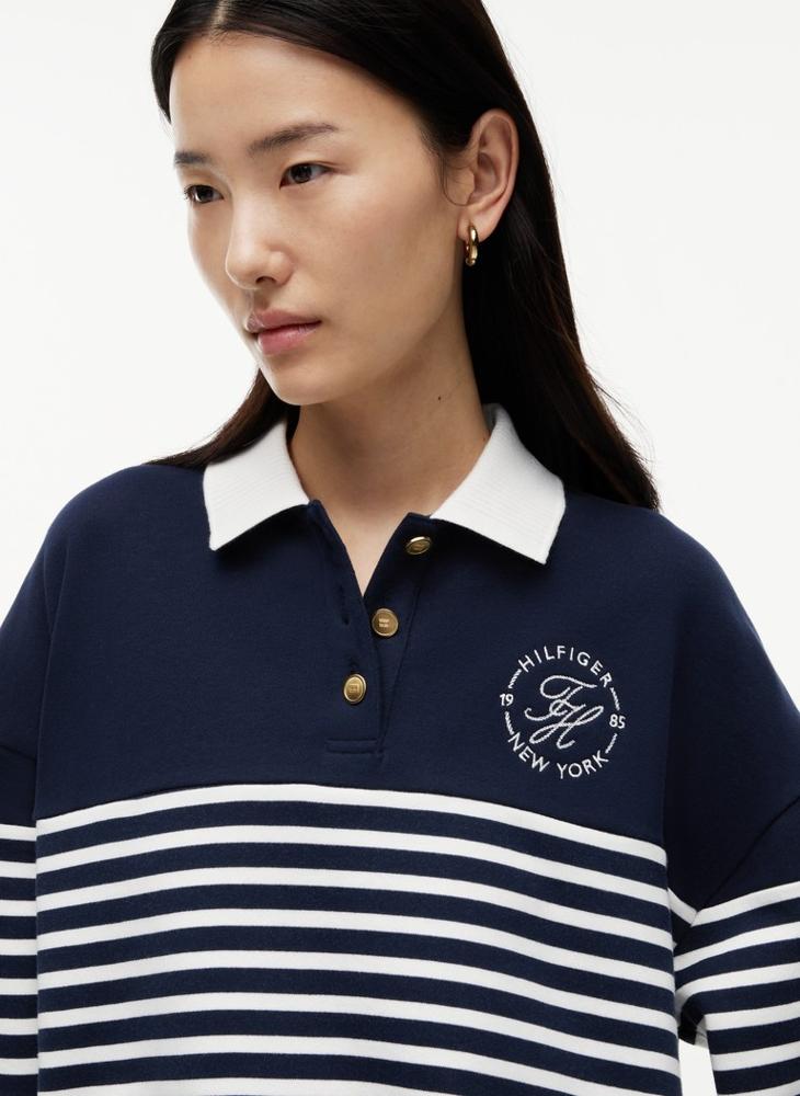 TOMMY HILFIGER Gold-Tone Button Relaxed Polo Sweatshirt - Image 3