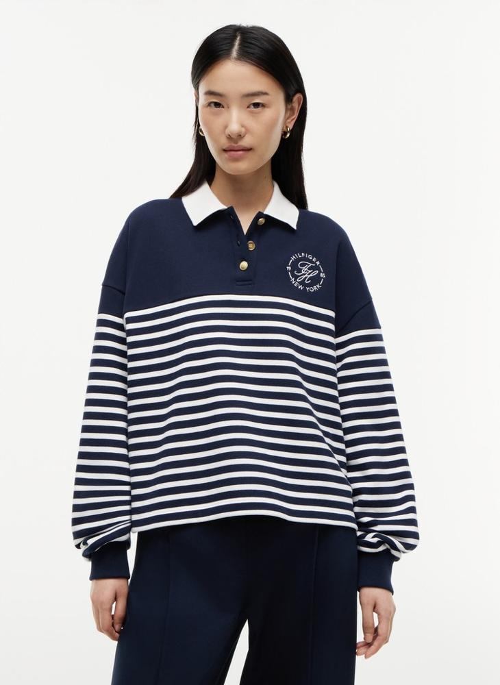 TOMMY HILFIGER Gold-Tone Button Relaxed Polo Sweatshirt - Image 1