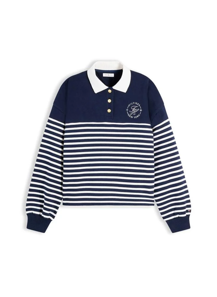 Tommy Hilfiger  Gold-Tone Button Relaxed Polo Sweatshirt for Women | Best Price UAE