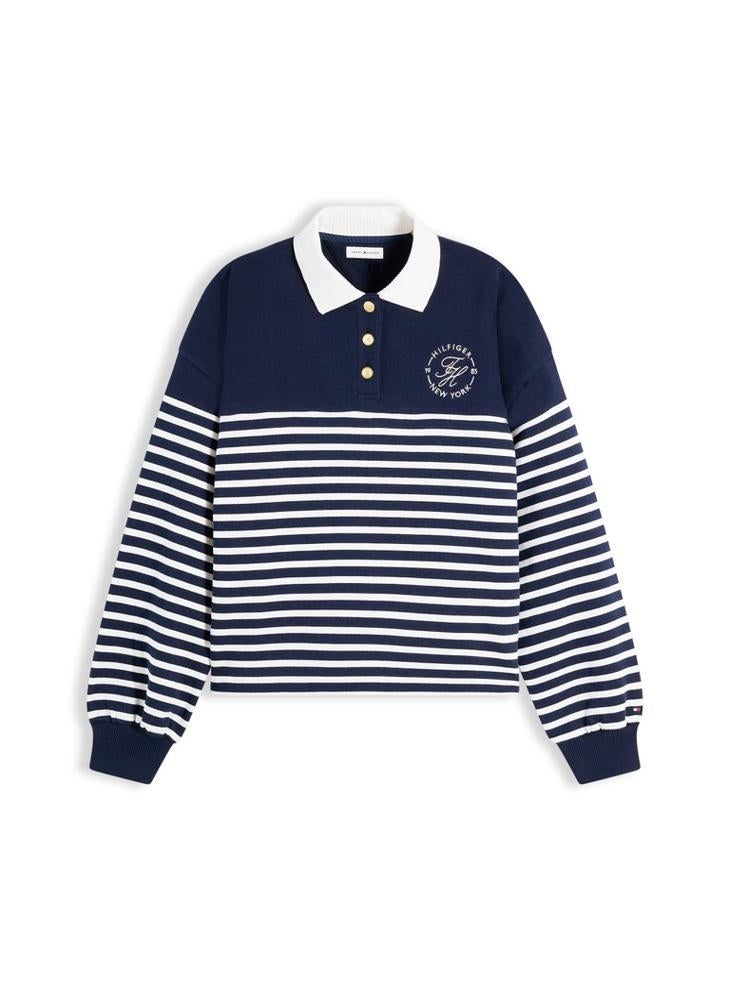 TOMMY HILFIGER Gold-Tone Button Relaxed Polo Sweatshirt - Image 5