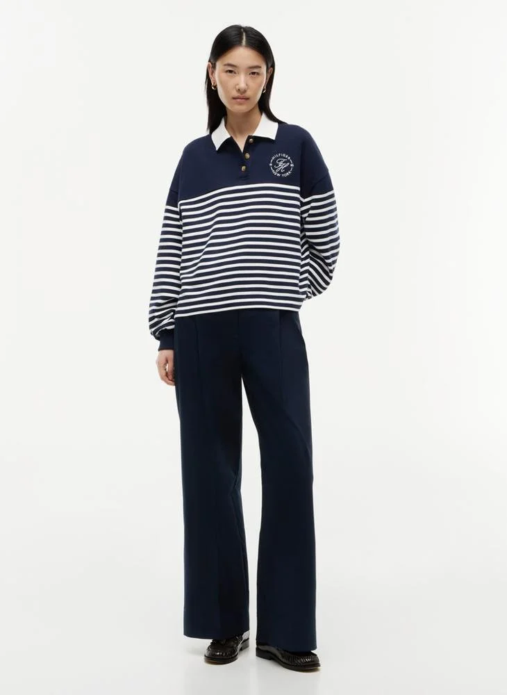 Tommy Hilfiger  Gold-Tone Button Relaxed Polo Sweatshirt for Women | Best Price UAE