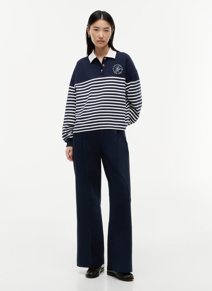 TOMMY HILFIGER Gold-Tone Button Relaxed Polo Sweatshirt - Image 4