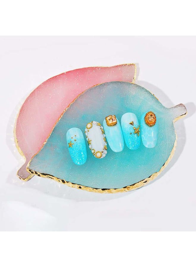 ccHuDE 1 Pcs Leaf Resin Nail Art Palette Painting Makeup Palette Tray Cosmetic Nail Gel Polish Colors Mixing Pallet Blue - Image 3