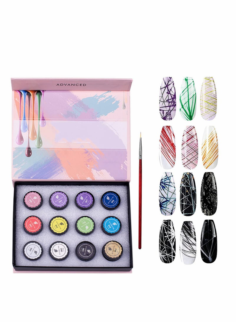 12 Colors Spider Gel for Nail Art - Elastic Drawing Gel with Liner Brush, Soak Off UV LED Gel Paint for DIY Nail Designs and Salon Use, Perfect for Creative Line Art. - Image 1
