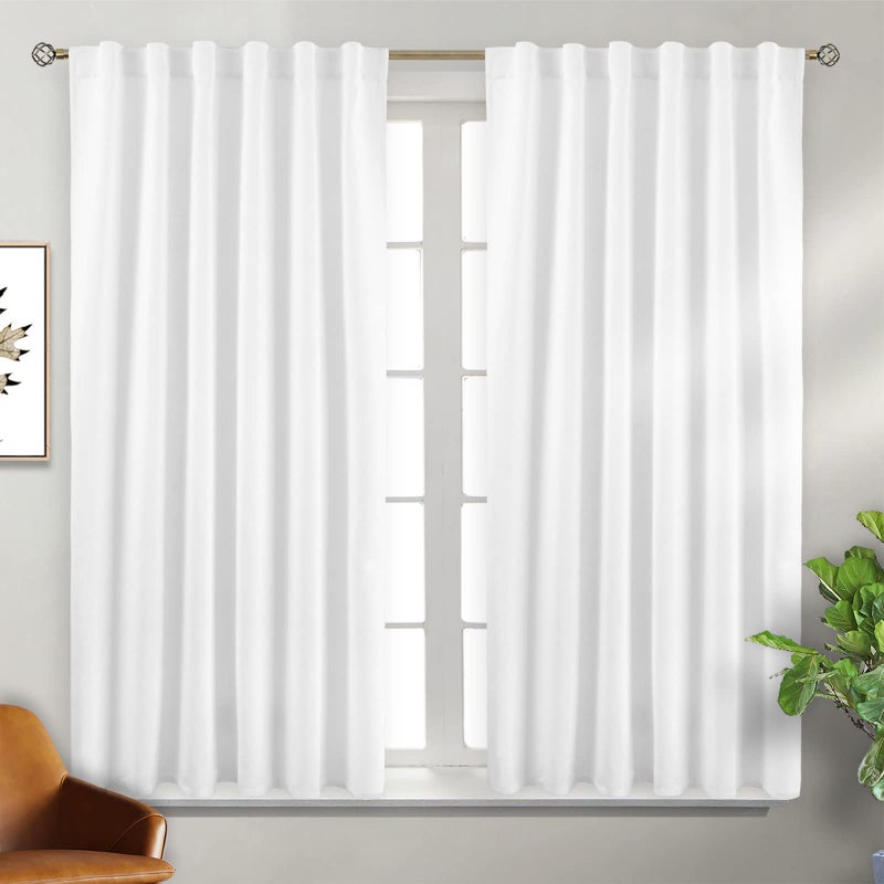 BGment Rod Pocket and Back Tab Blackout Curtains for Bedroom  Thermal Insulated Room Darkening Curtains for Living Room Set of 2 Panels 52 x 54 Inch Pure White