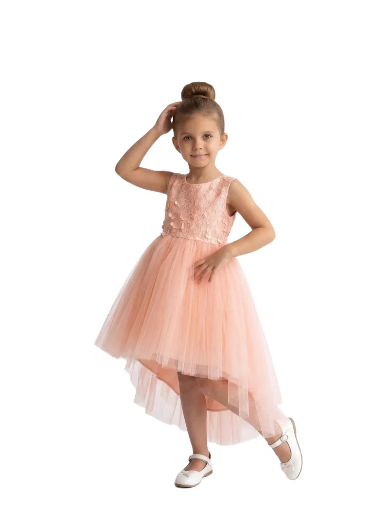 بيداني Sleeveless Tulle Flower Girl Dress - Peach