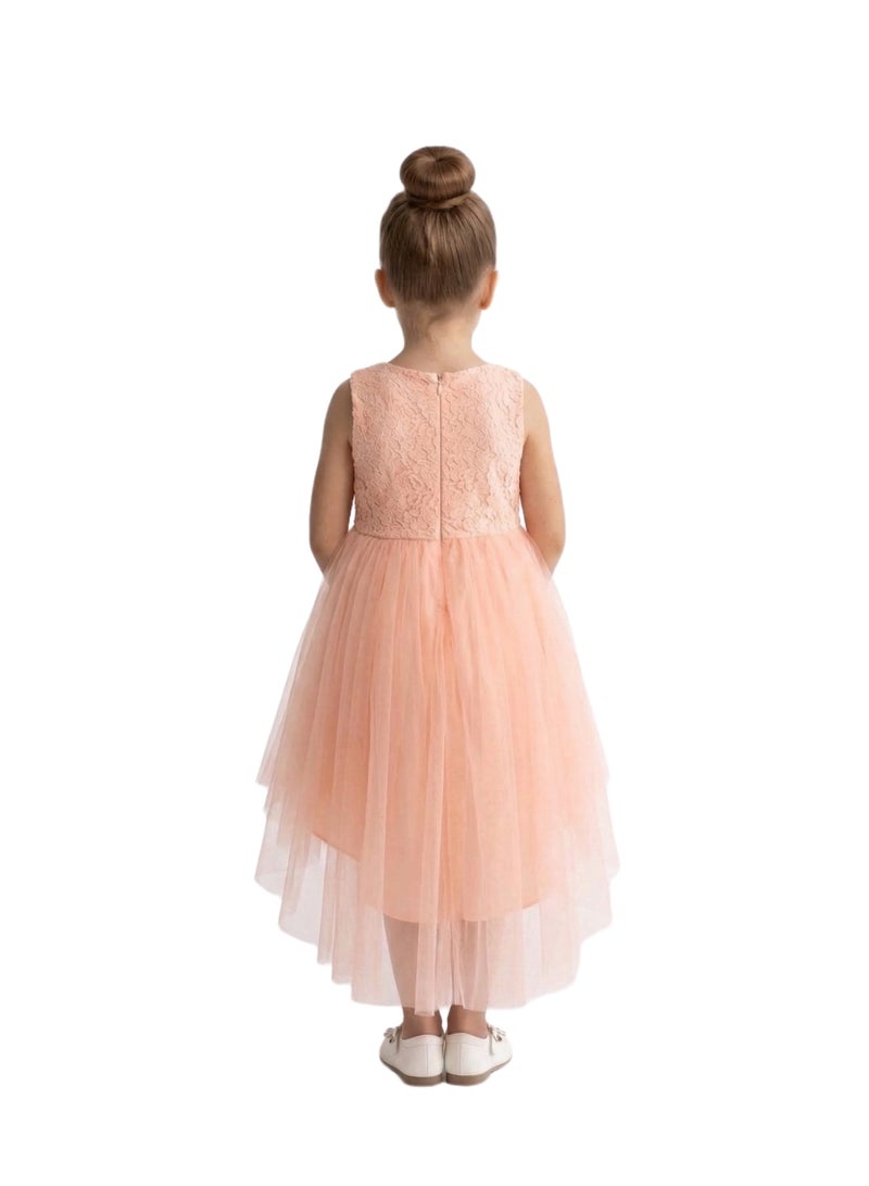 Bidani Sleeveless Tulle Flower Girl Dress - Peach - Image 3