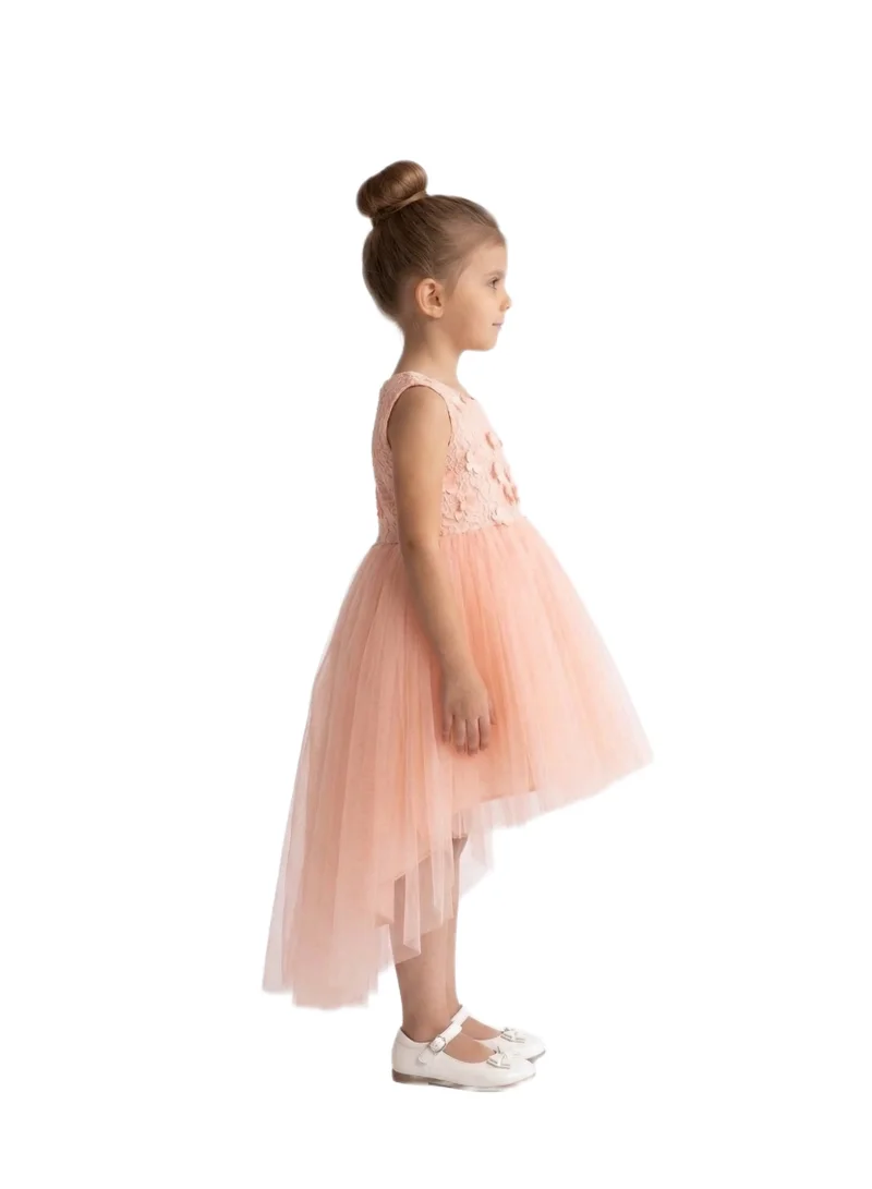 بيداني Sleeveless Tulle Flower Girl Dress - Peach
