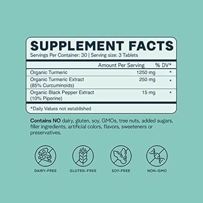 Ora Organic Turmeric Curcumin with Piperine - Pure Extracts for Joint Stress and Cardiovascular Health, Support Healthy Cognitive Function, No Filler Ingredients - 90 Vegan Tablets, 1 Month Supply - Image 2