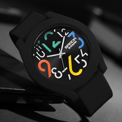 Gosasa Mens Analog Quartz Watch Creative Colorful Removable 5ATM Waterproof Sports Wristwatch Minimalist Luminous Analog Gift (Black) - Image 2