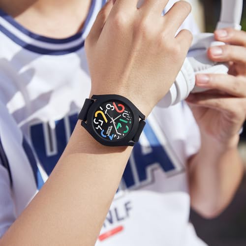 Gosasa Mens Analog Quartz Watch Creative Colorful Removable 5ATM Waterproof Sports Wristwatch Minimalist Luminous Analog Gift (Black) - Image 3