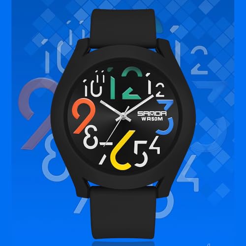 Gosasa Mens Analog Quartz Watch Creative Colorful Removable 5ATM Waterproof Sports Wristwatch Minimalist Luminous Analog Gift (Black) - Image 4