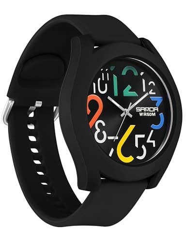 Gosasa Mens Analog Quartz Watch Creative Colorful Removable 5ATM Waterproof Sports Wristwatch Minimalist Luminous Analog Gift (Black) - Image 1