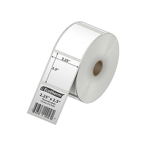 Ecotherm 2.25" x 2.5" Thermal Labels | 6 Rolls | 6000 Labels | fits Zebra, Munbyn, Rollo, Godex, Arkscan, iDPRT, Offnova Thermal Label Printers and More | Blank White Adhesive Stickers by Ecotherm - Image 2