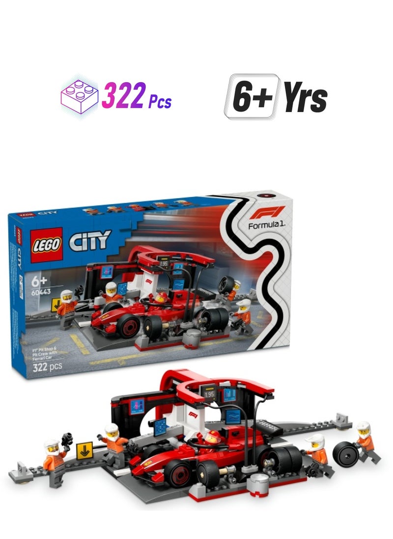 LEGO - City F1® Pit Stop & Pit Crew with Ferrari Car Racing Vehicle Toy 60443 (322) Pieces - Image 1