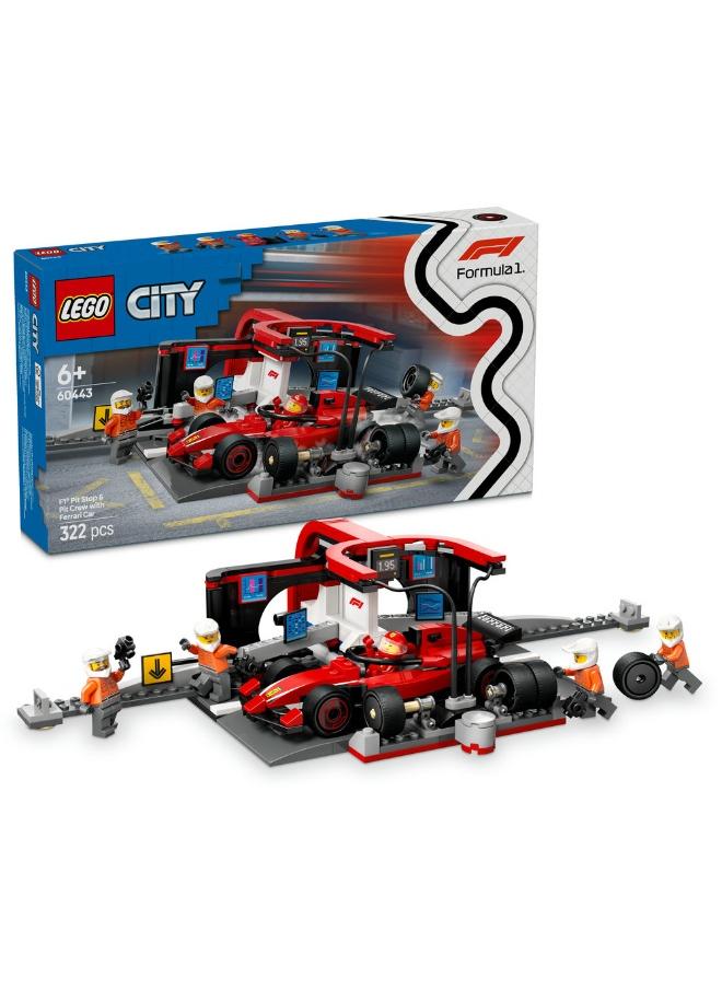 LEGO City F1 Pit Stop & Pit Crew with Ferrari Car Toy 60443 (Age 6+, 322 Pieces) - Image 1