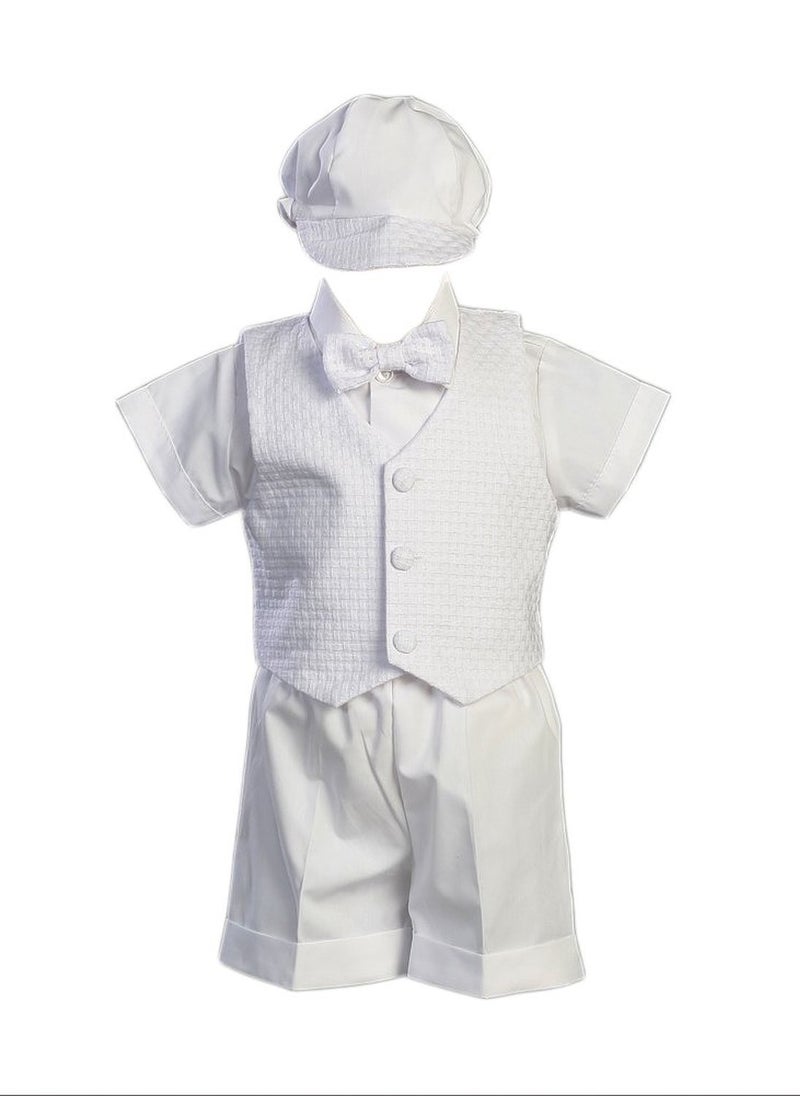 Swea Pea & Lilli Poly Cotton Christening Short Set with Basket Weave Veast and Hat - White Size M (6-12 Months) / 13-17 Pounds - Image 4
