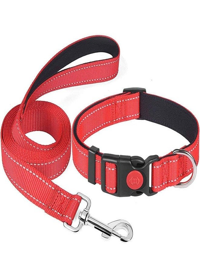 Berlin's PET ACCESSORIES Berlin's Reflective 1inch Dog Collar and Leash Set with Adjustable fit, Strong Metal Clip, and Handle. Ensures Comfort, Control, and Safety for Daily Walks, Training, and Outdoor Adventures (Red) - Image 1
