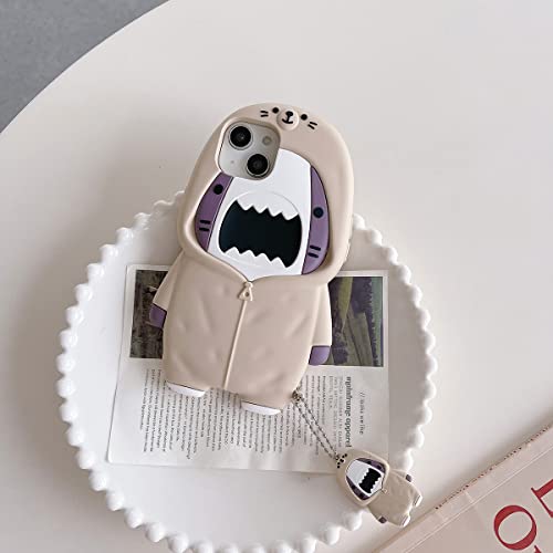 QoKcoahn Case Compatible with iPhone 15 Pro MaxCute 3D Kawaii Funny Sweater Shark Cartoon Cover with Keychain Soft Silicone Gel Drop Protector Women Girls - Image 3