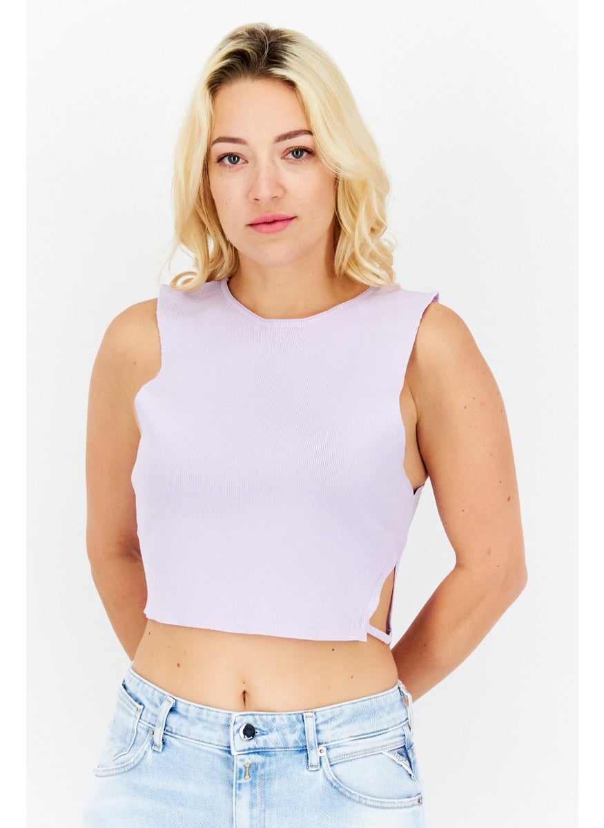 Missguided Women Petite Racer Neck Cut Out Side Crop Top, Purple  - Image 1