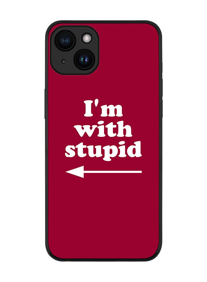 Stylizedd Cover for iPhone 15 Plus Case Rugged Black Slim fit Soft Flexible Anti Drop TPU Gel Thin Protective Phone Cases - I'm with stupid - Image 1