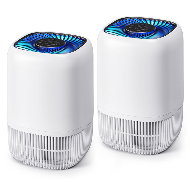 VOOPNU 2 Pack of Air Purifier with H13 Sleep HEPA Filter, Fragrance Sponge Night Light Vital Breeze Timer 22dB, for Dust Pollen Smoke Odors, Office, Desktop, Home Bedroom Small Room, DH-JH12 White - Image 1