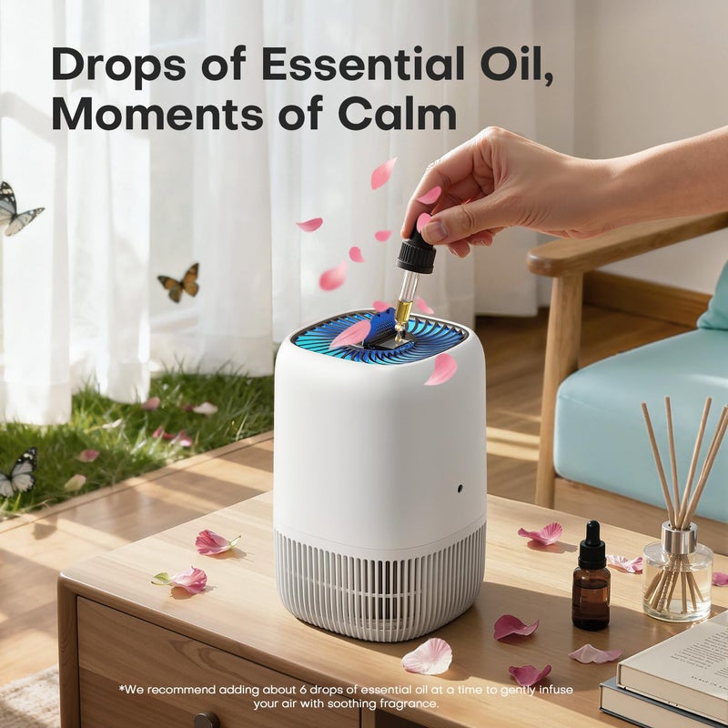 VOOPNU 2 Pack of Air Purifier with H13 Sleep HEPA Filter, Fragrance Sponge Night Light Vital Breeze Timer 22dB, for Dust Pollen Smoke Odors, Office, Desktop, Home Bedroom Small Room, DH-JH12 White - Image 5