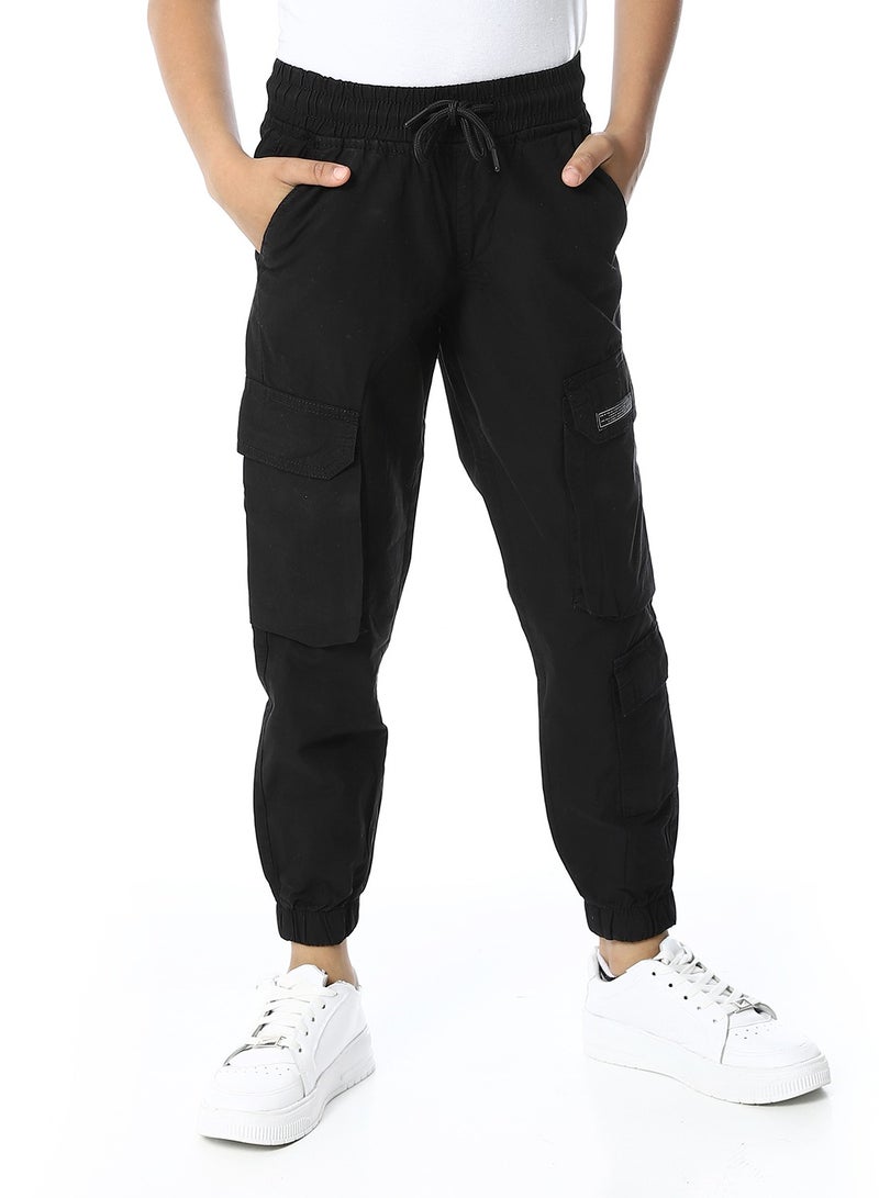Andora Elastic Waist Boys Cargo Pants_Black  - Image 1