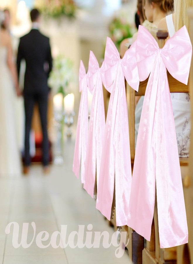 Knitgrip Large Wedding Pew Bows with Long Tails 12 x 29.5 Inch Wedding Aisle Decorations Bows Satin Ribbon Background Decor for Bridal Shower Reception Ceremony(Pink,24 Pcs) - Image 3