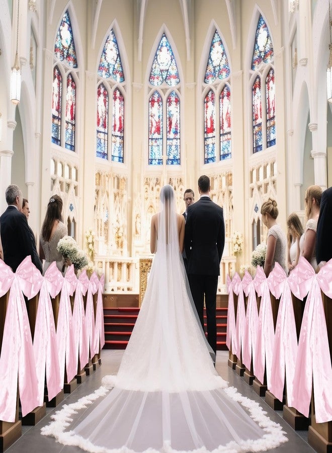 Knitgrip Large Wedding Pew Bows with Long Tails 12 x 29.5 Inch Wedding Aisle Decorations Bows Satin Ribbon Background Decor for Bridal Shower Reception Ceremony(Pink,24 Pcs) - Image 4